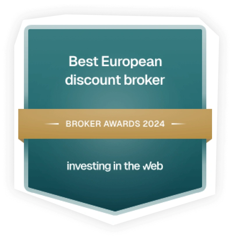 Auszeichnungsabzeichen für bester europäischer Discount-Broker, Anerkennung bei Broker Awards 2024.